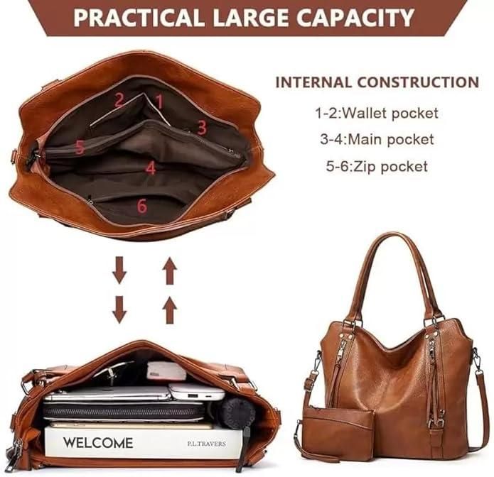 Leather Hobo Bags for Women Purse Stylish 2 in 1 Handbags with Shoulder Strap Ladies Office Bag