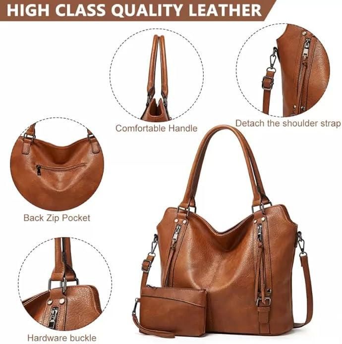 Leather Hobo Bags for Women Purse Stylish 2 in 1 Handbags with Shoulder Strap Ladies Office Bag