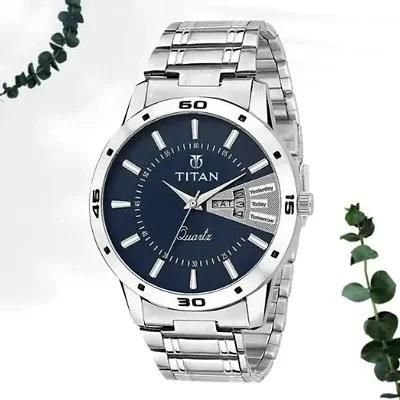 Titan Quartz Analog with Day and Date Blue Dial Stainless Steel Strap Men's Watch