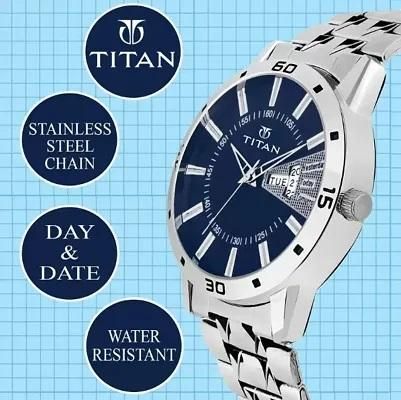 Titan Quartz Analog with Day and Date Blue Dial Stainless Steel Strap Men's Watch