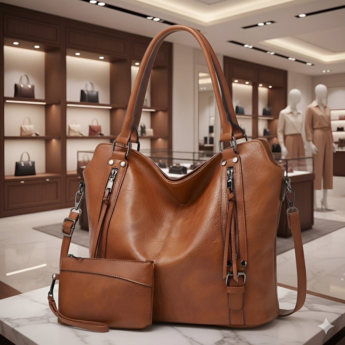 Leather Hobo Bags for Women Purse Stylish 2 in 1 Handbags with Shoulder Strap Ladies Office Bag