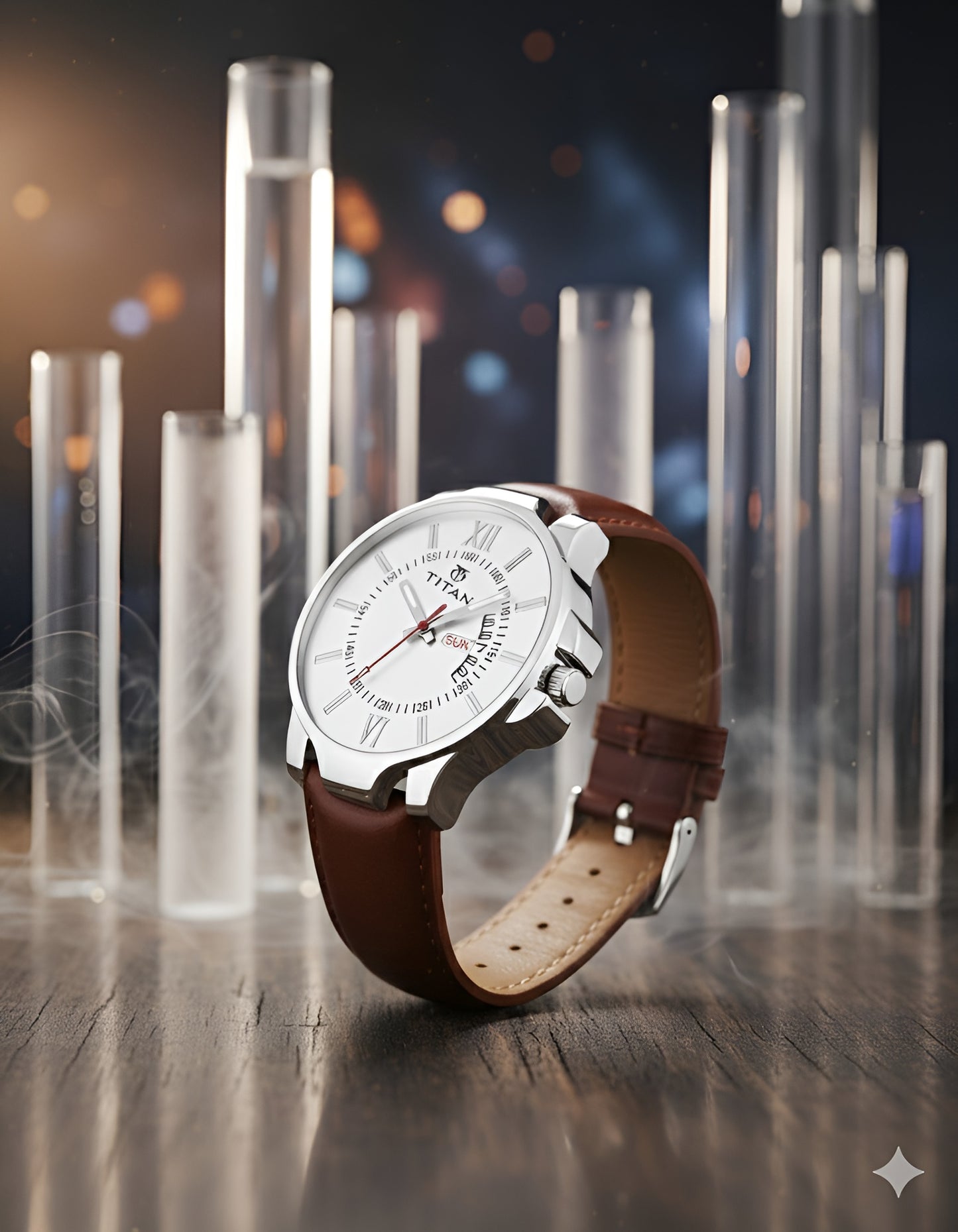 Titan Quartz Analog with Day and Date White Dial Leather Strap Watch for Men