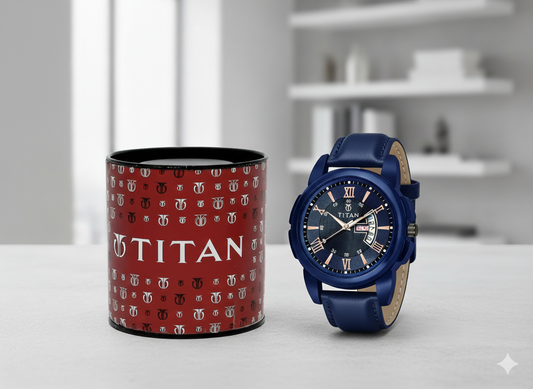 Titan Day-Date Blue Leather Watch